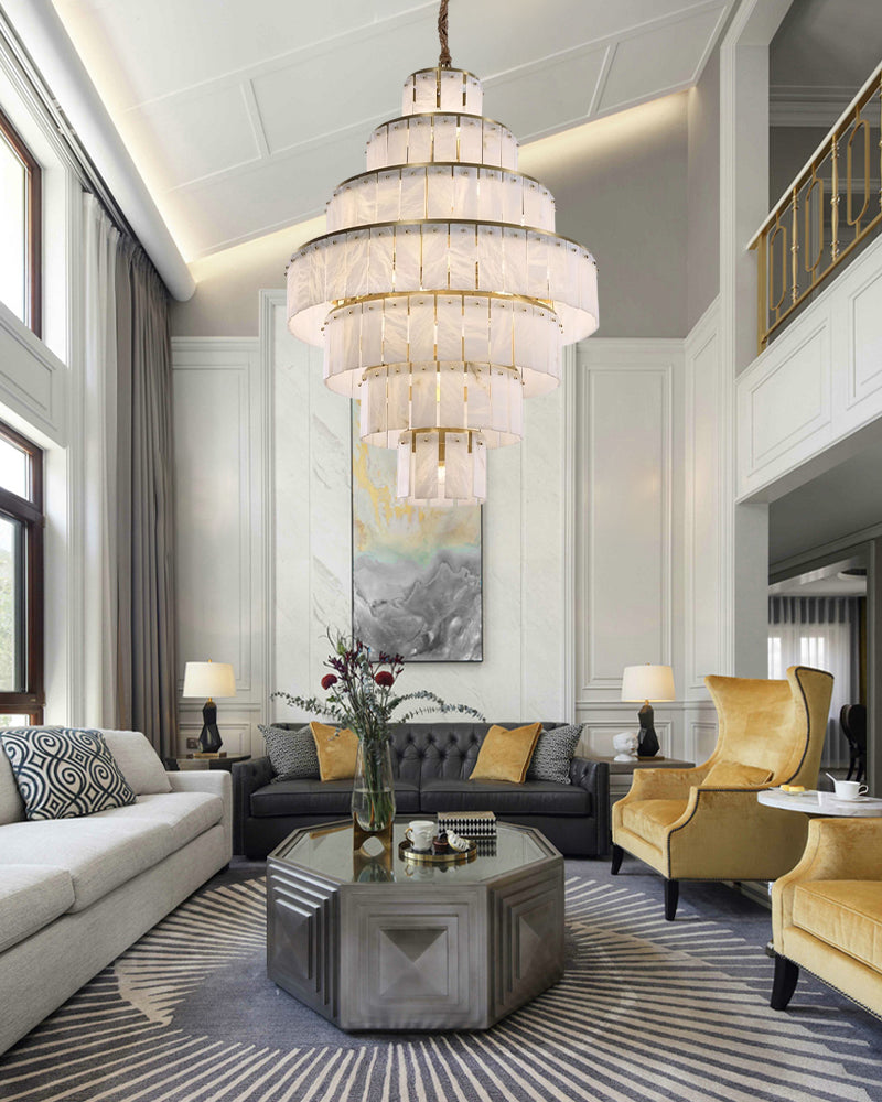 Stairwell Luxury Modern LED High Ceiling Large Alabaster Chandelier by Bling Lighting Studio