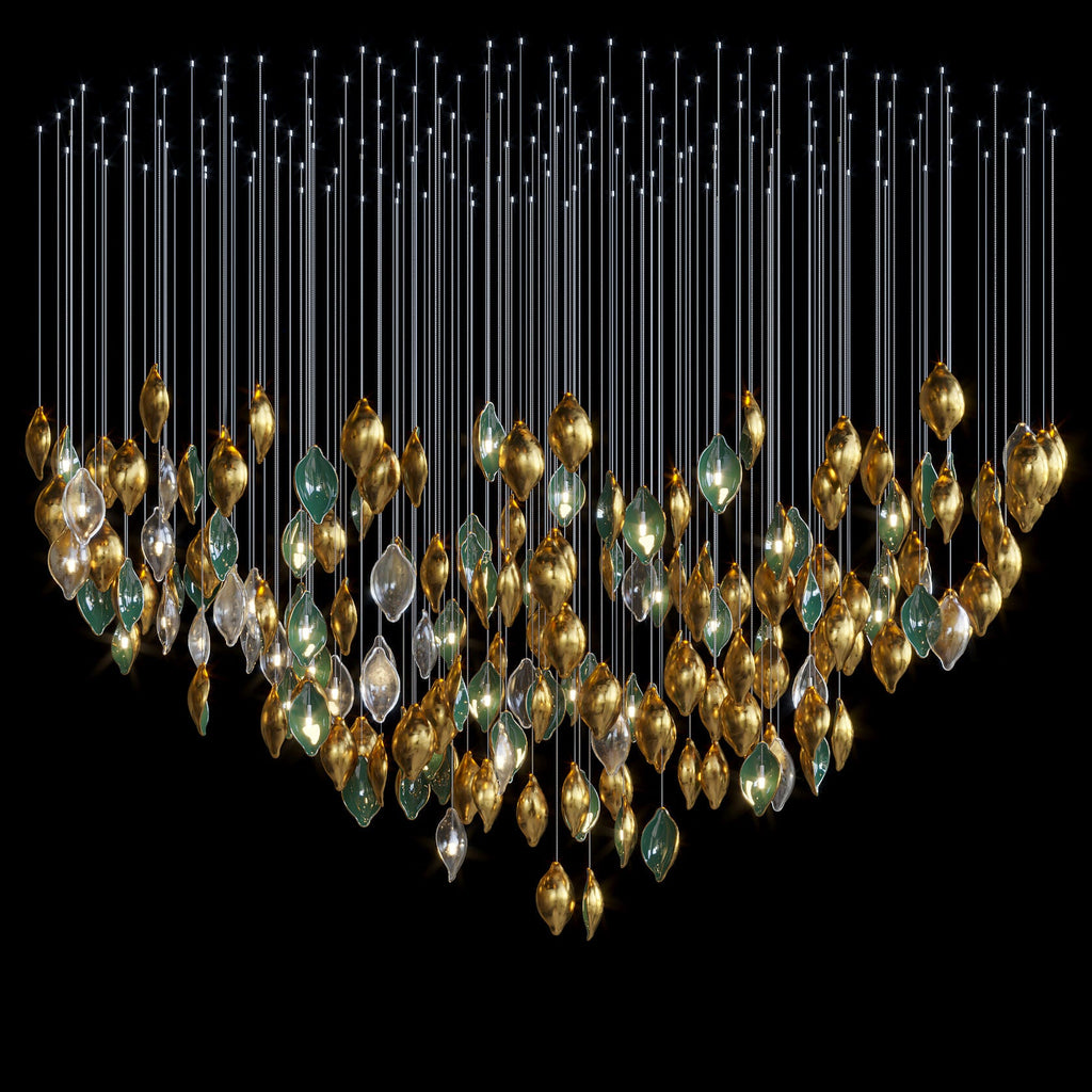 Gold Green Pod Rain Chandelier