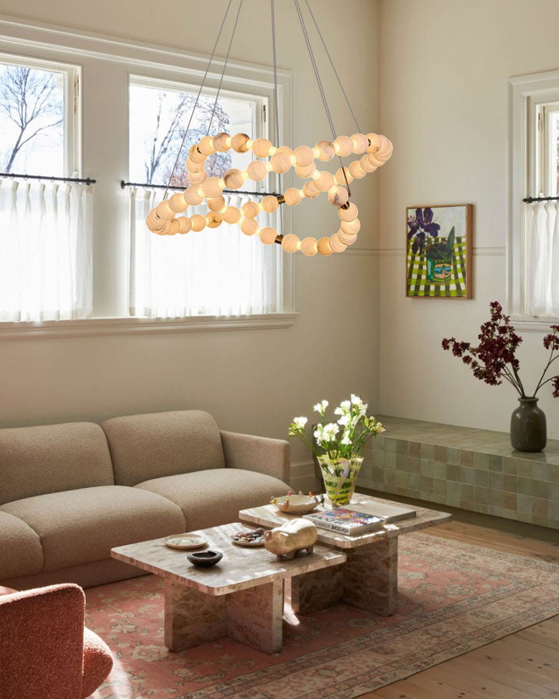 Modern Pearl Alabaster Necklace Circle Triple Chandelier with Dia 60+80+100cm by Bling Lighting Studio
