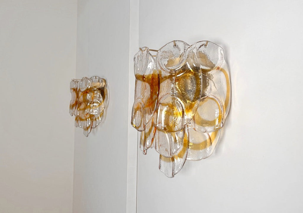 Murano Wall Lamp | 10 White Crostoli Glass | Set of 2