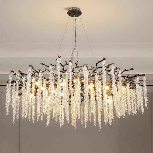 Modern Crystal Chandelier for Dining Room, Black Luxury Round Tree Branches Design by Bling Lighting Studio