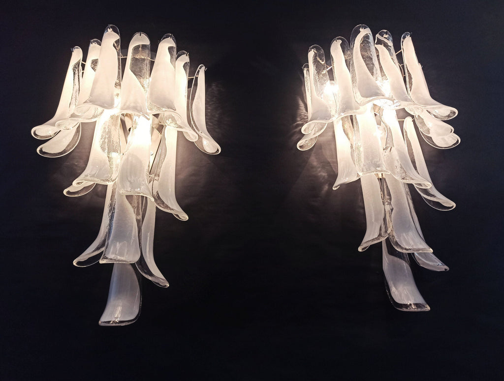 Murano Wall Lamp | 16 White Petal Glass | Set of 2