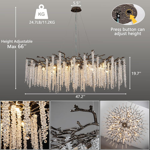 Modern Crystal Chandelier for Dining Room, Black Luxury Round Tree Branches Design by Bling Lighting Studio