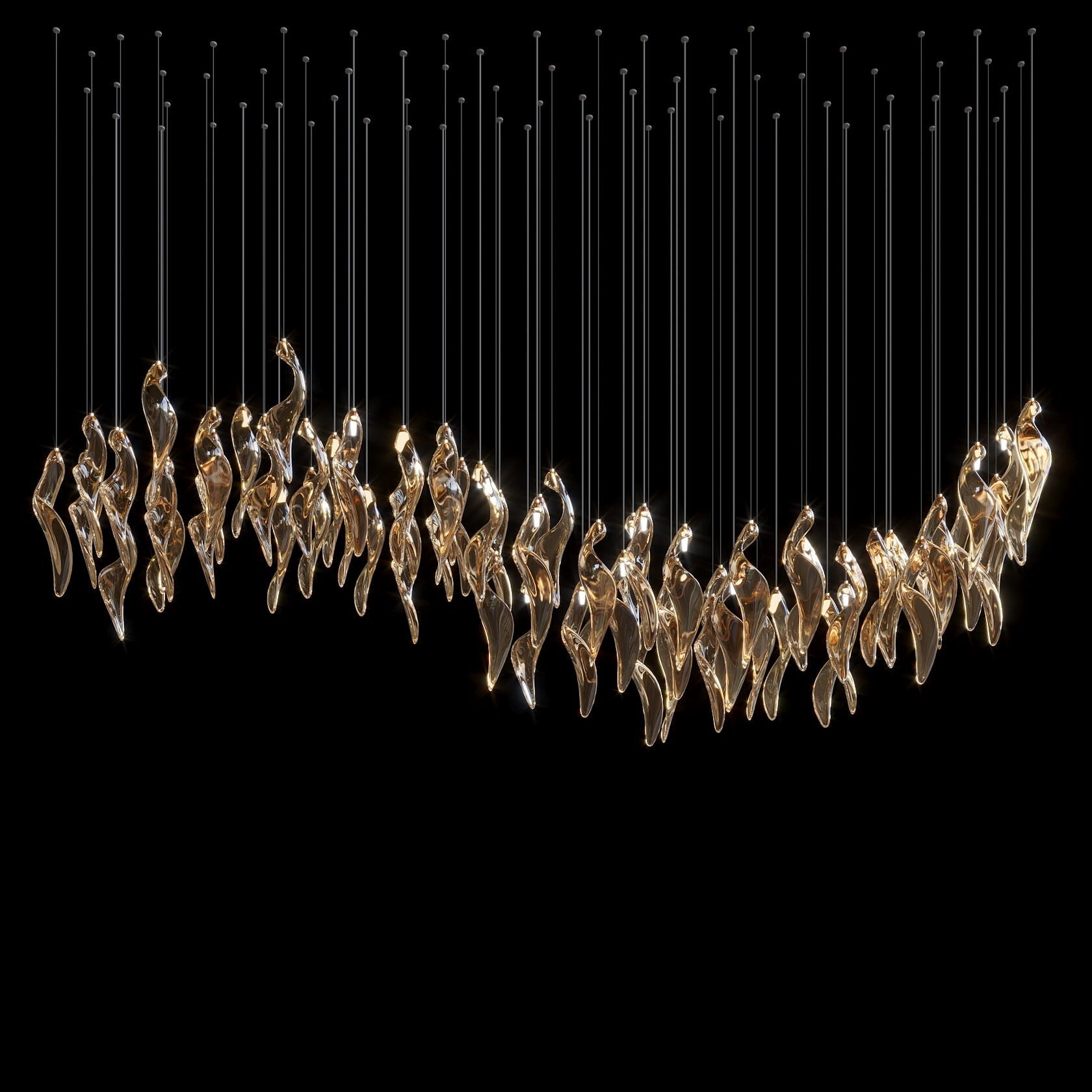 Amber Glass Flame Cascade Chandelier