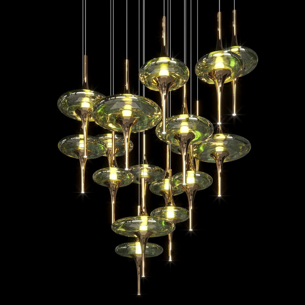 Green Glass Saucer Chandelier