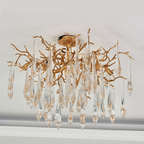 Iris Raindrop Brass Branch Crystal Ceiling Light Flushmount by Bling Lighting Studio