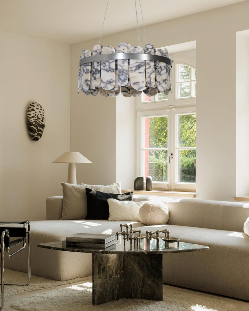 Modern LED Alabaster Round Chandelier material and finish detail