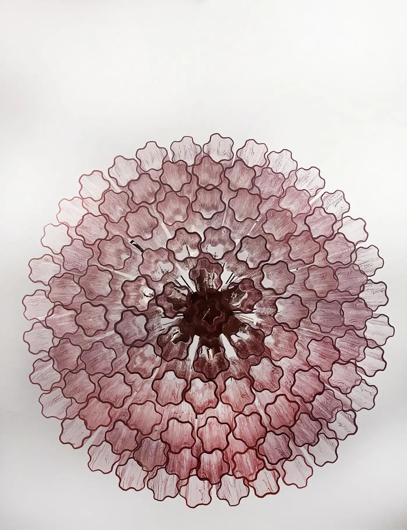 Pair Magnificent Murano Glass Chandeliers, 101 Pink Tube Glasses