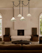 Medium 12" Conical Pendant White Alabaster Shade with Adjustable Chain for living room
