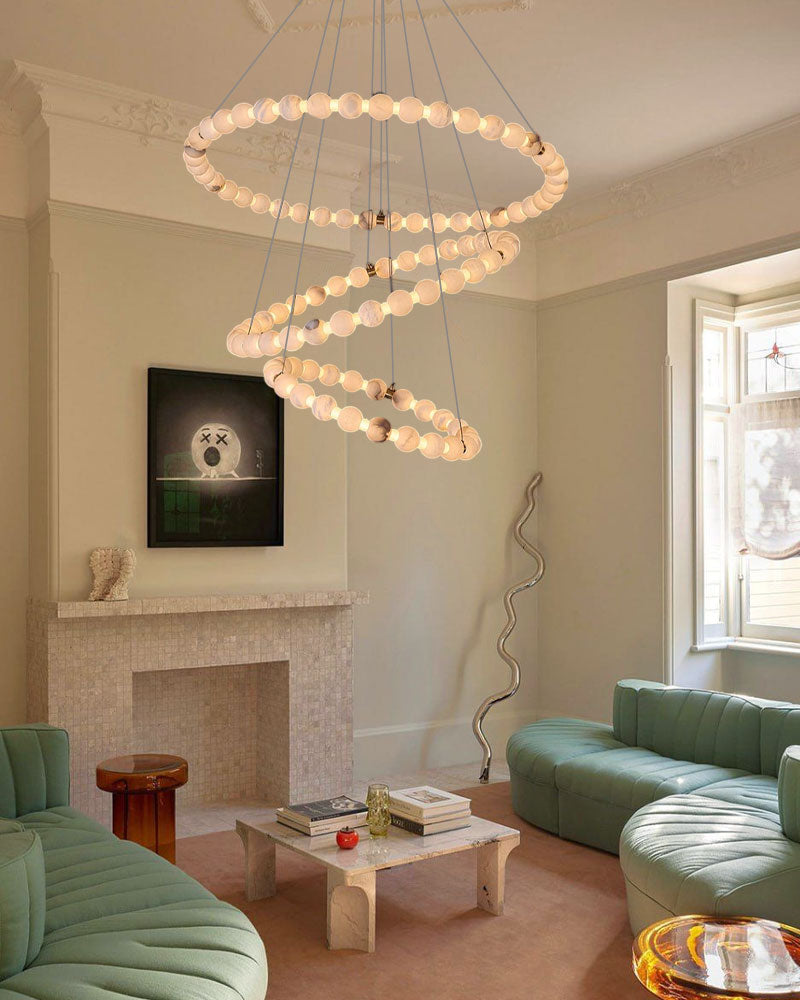 Modern Pearl Alabaster Necklace Circle Triple Chandelier with Dia 60+80+100cm by Bling Lighting Studio