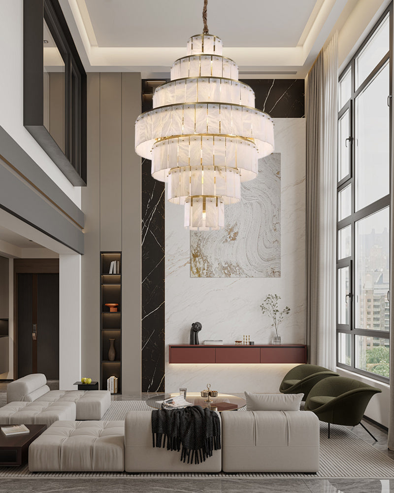 Stairwell Large Alabaster Chandelier for High Ceilings material and finish detail