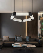 Ring lamps on string suspension in the form of pentagons made of Spanish marble and metal corners