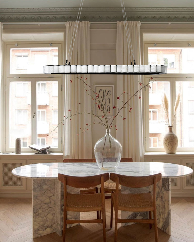 Ring Alabaster Oval Chandelier for Kitchen Island by Bling Lighting Studio