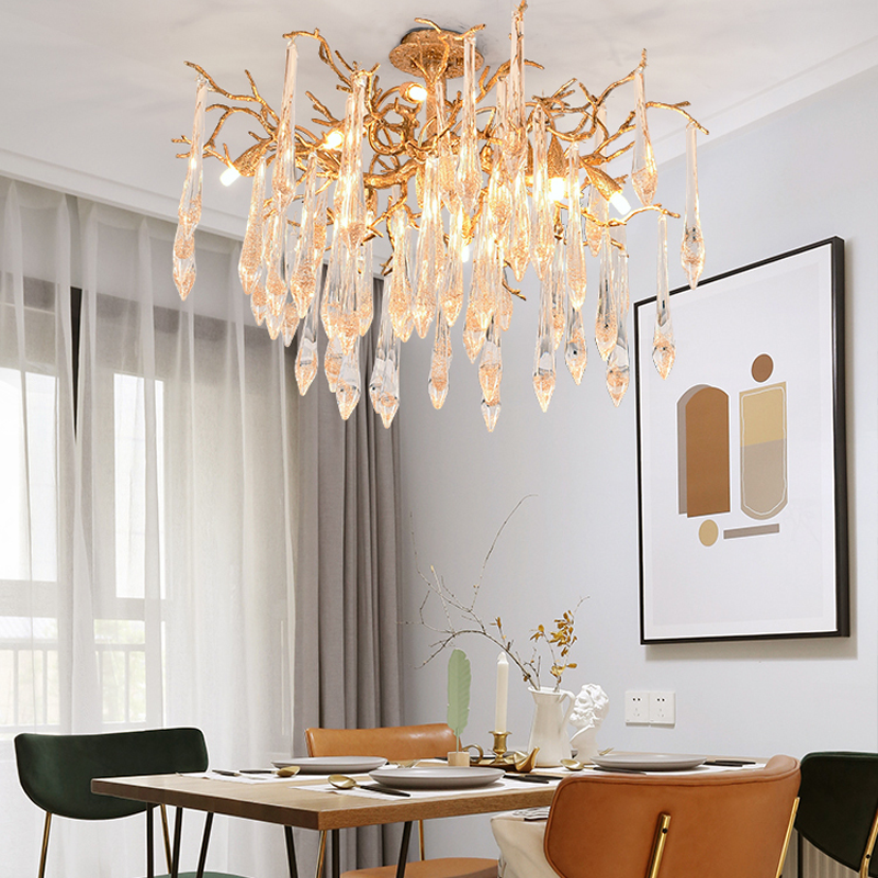 Iris Raindrop Brass Branch Crystal Ceiling Light Flushmount by Bling Lighting Studio