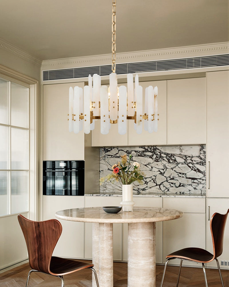 Large Alabaster Rectangular Chandelier Wide 40“ 45” with Chrome Frame for dining room