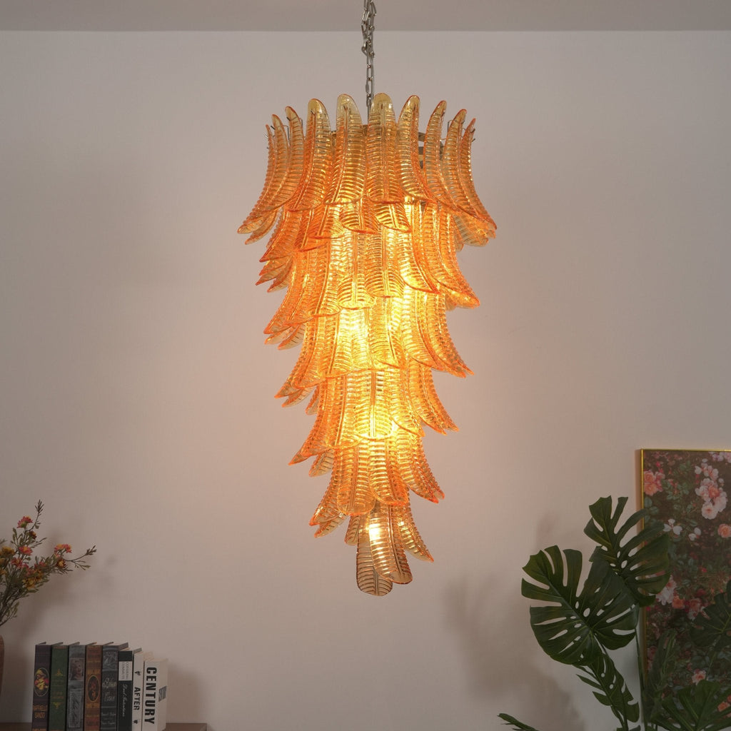 Amber Leaf Cascade Chandelier Glass lighting by Bling Lighting Studio