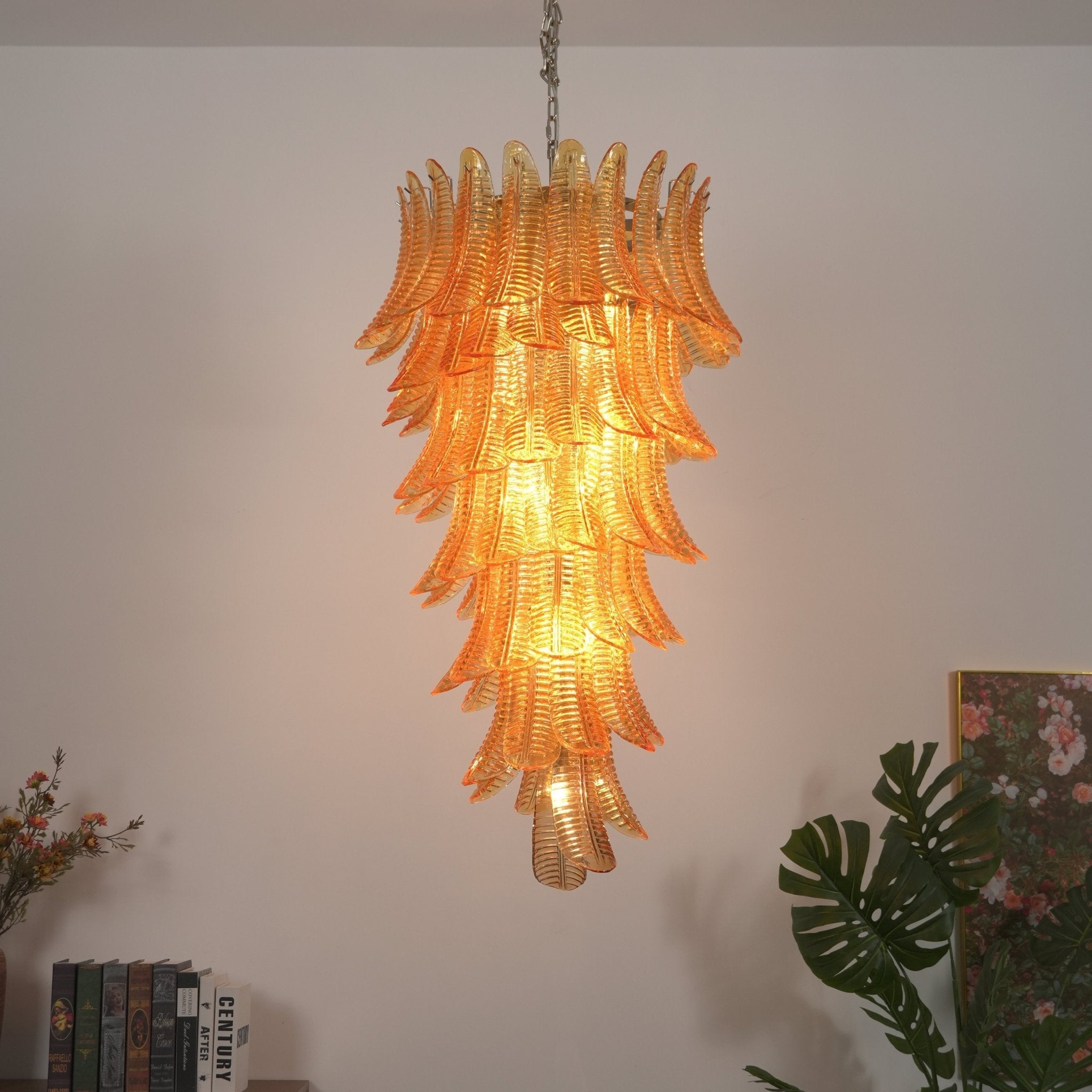 Amber Leaf Cascade Chandelier Glass lighting by Bling Lighting Studio