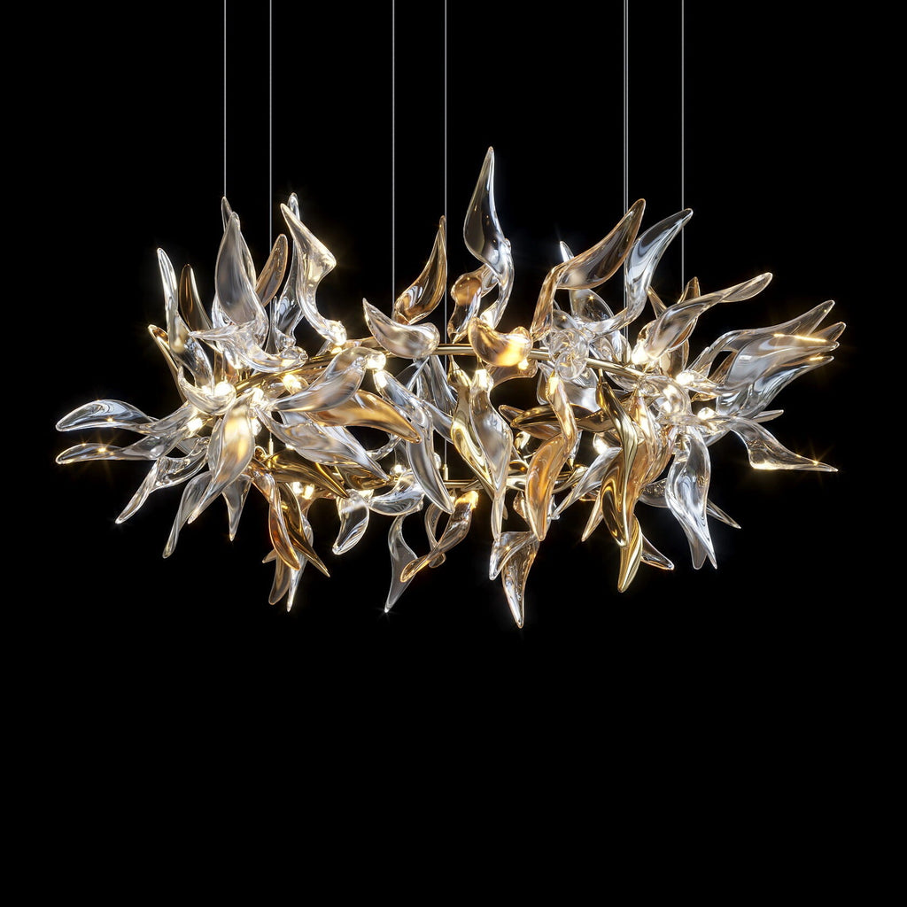 Amber Glass Leaf Branch Chandelier