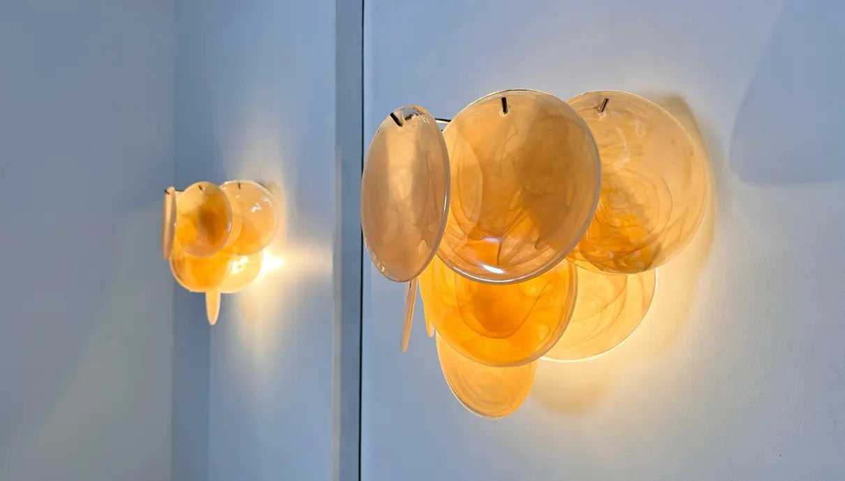 Murano Wall Lamp | 10 Alabaster Gold Disc Glass | Set of 2