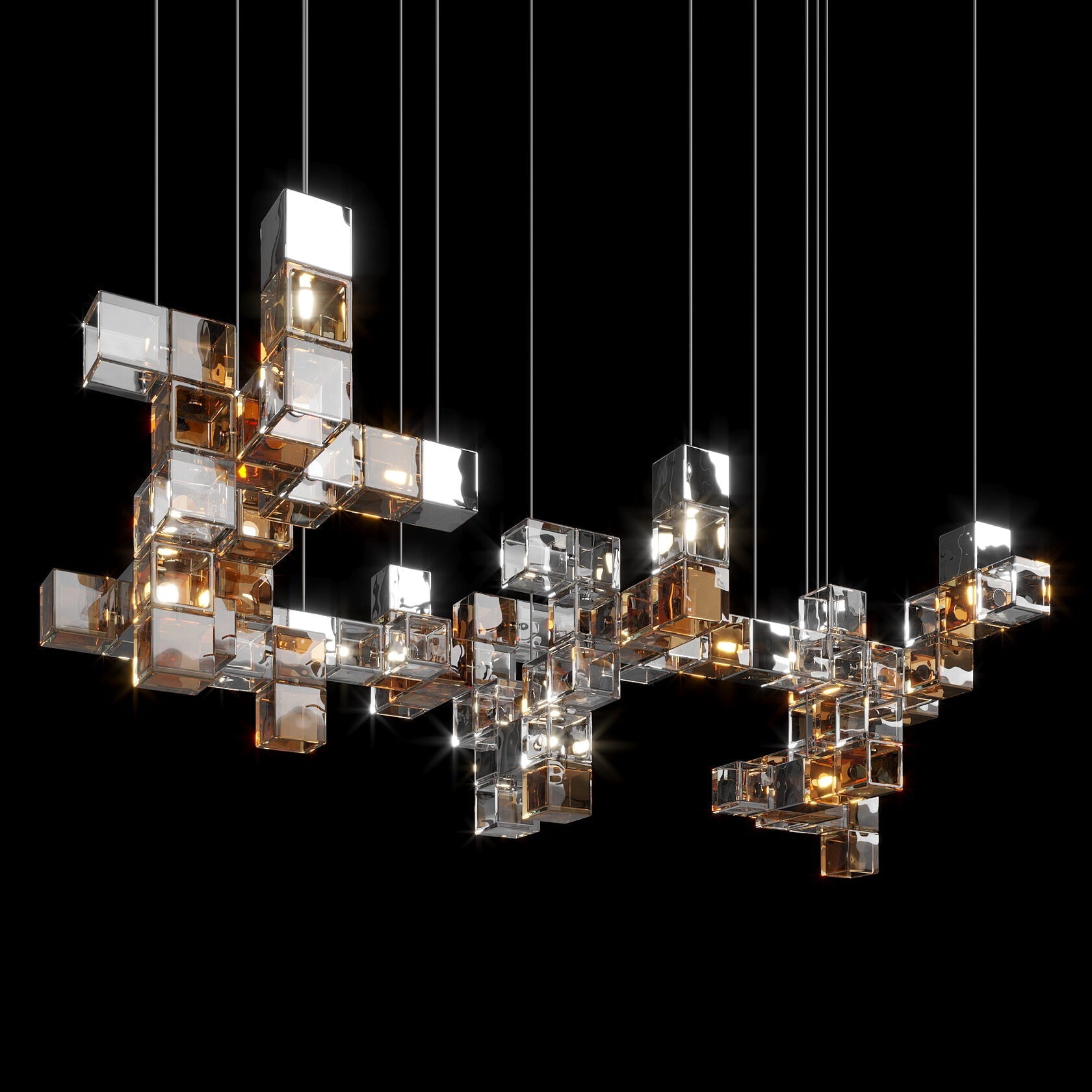 Smoke Cube Grid Chandelier