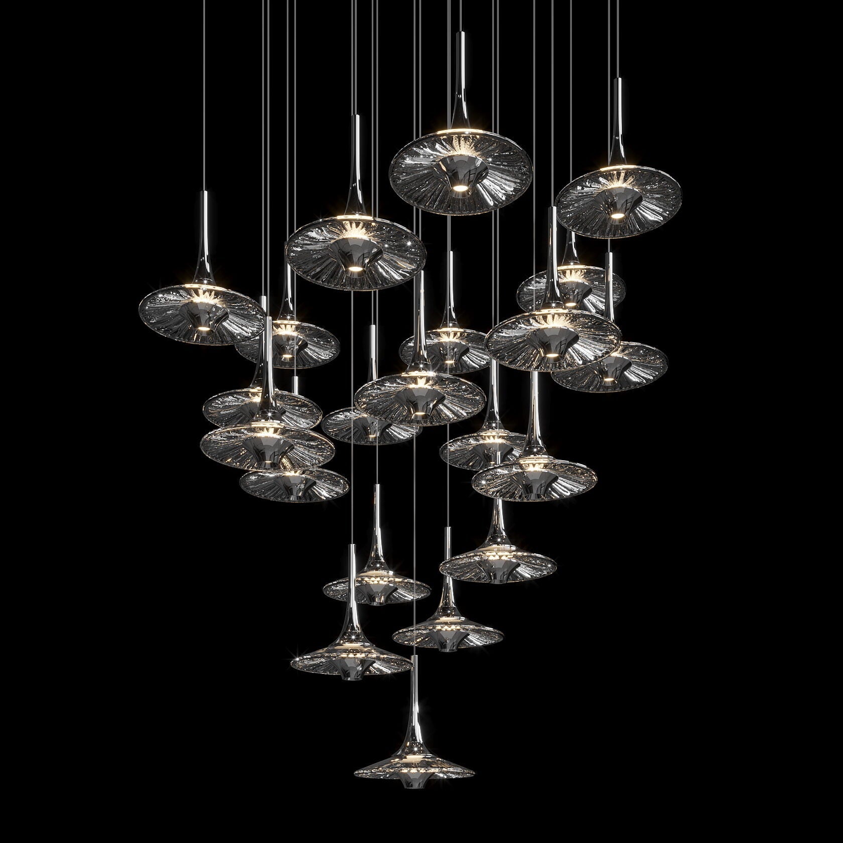 Smoke Saucer Cluster Chandelier