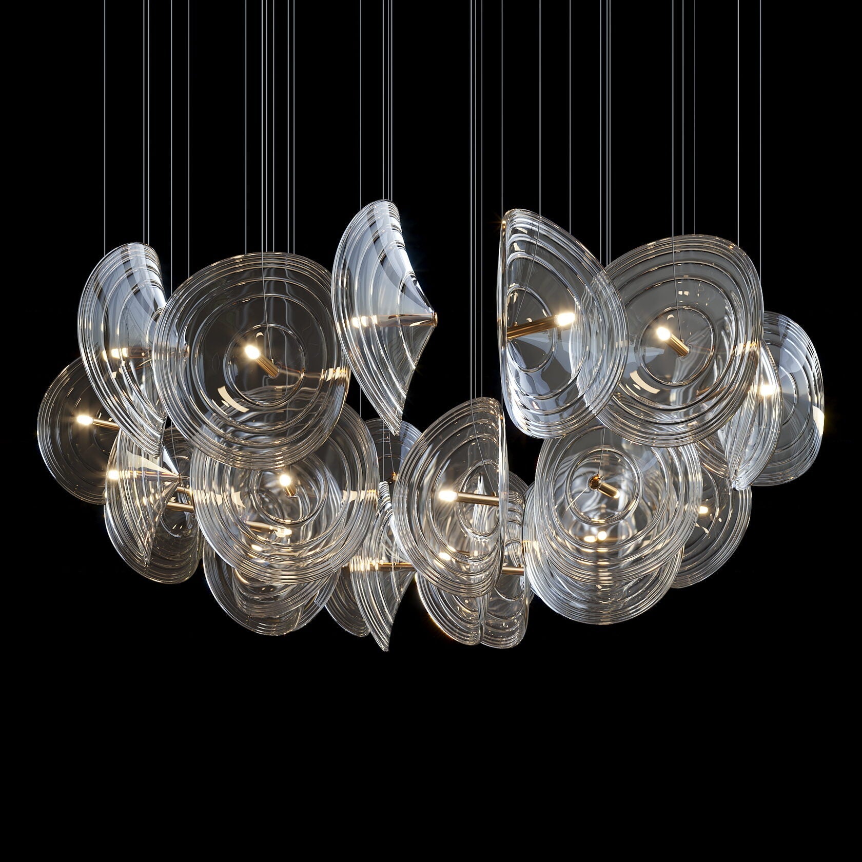 Clear Ripple Disc Cluster Chandelier