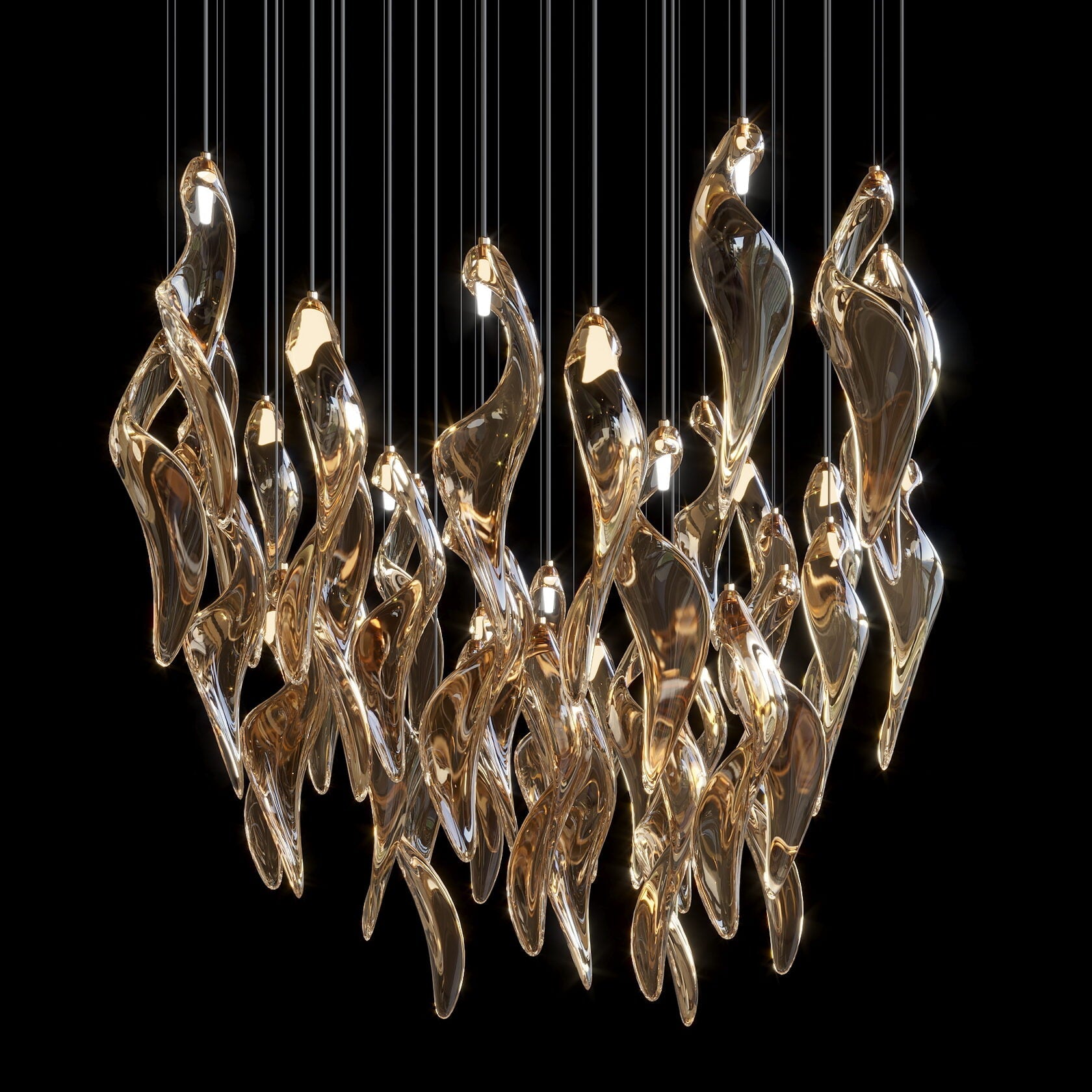 Amber Glass Flame Cascade Chandelier