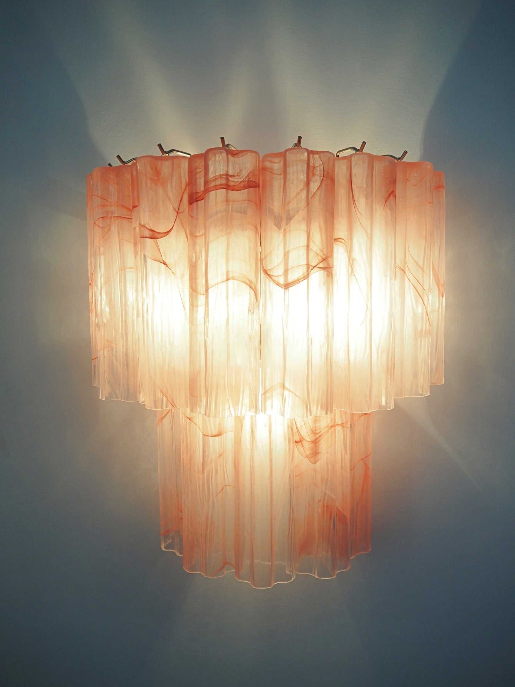 Murano Wall Lamp | 13 Pink Alabaster Glass Tubes | Set of 2