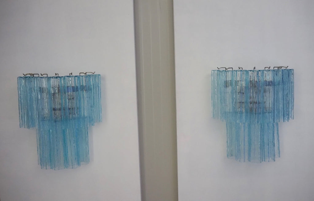 Murano Wall Lamp | 13 Blue Glass Tubes | Set of 2