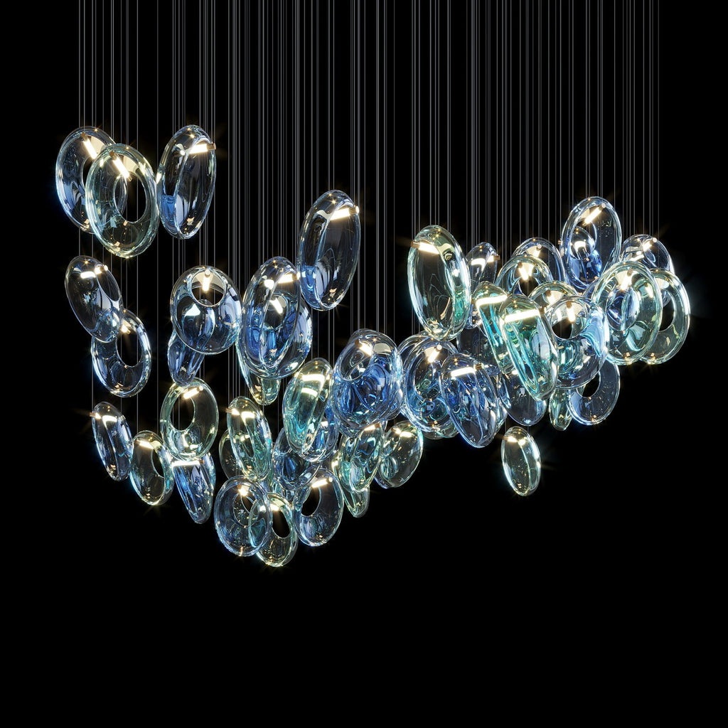 Blue Glass Ring Cluster Chandelier