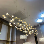Modern Brass Branch Ceramics Flower Chandelier for Stylish Living Room Hotel and Restaurant by Bling Lighting Studio