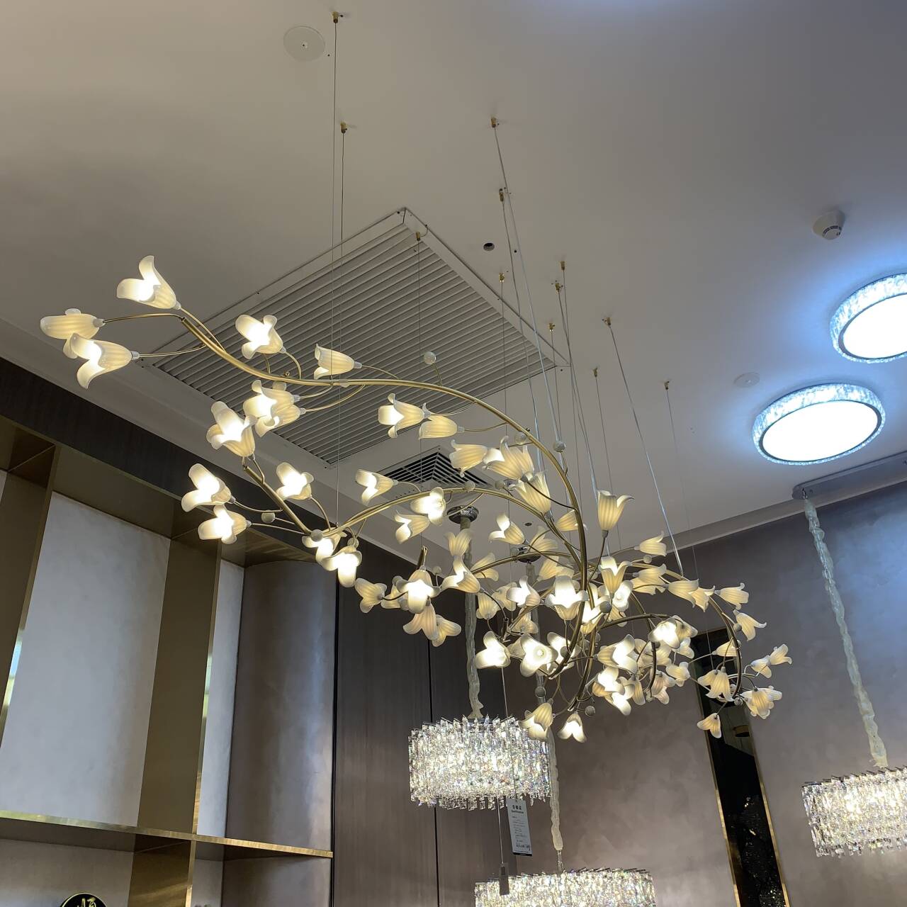 Modern Brass Branch Ceramics Flower Chandelier for Stylish Living Room Hotel and Restaurant by Bling Lighting Studio