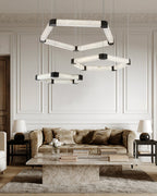 Ring lamps on string suspension in the form of pentagons made of Spanish marble and metal corners