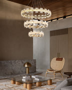 Antique Brass Ring Frame Round Halo Alabaster Modern Lighting Chandelier Wide 31"