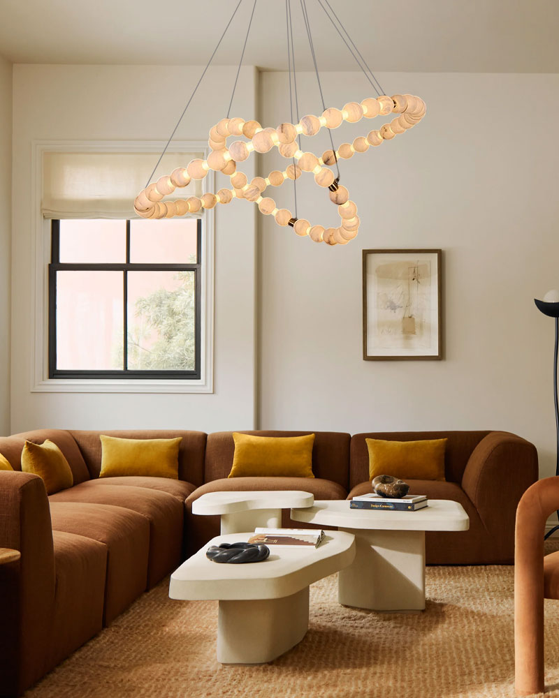 Modern Pearl Alabaster Necklace Circle Triple Chandelier with Dia 60+80+100cm by Bling Lighting Studio