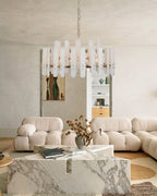 Large Alabaster Rectangular Chandelier Wide 40“ 45” with Chrome Frame for dining room