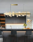 Long Cord Alabaster Ceiling Pendant Light Brushed Gold