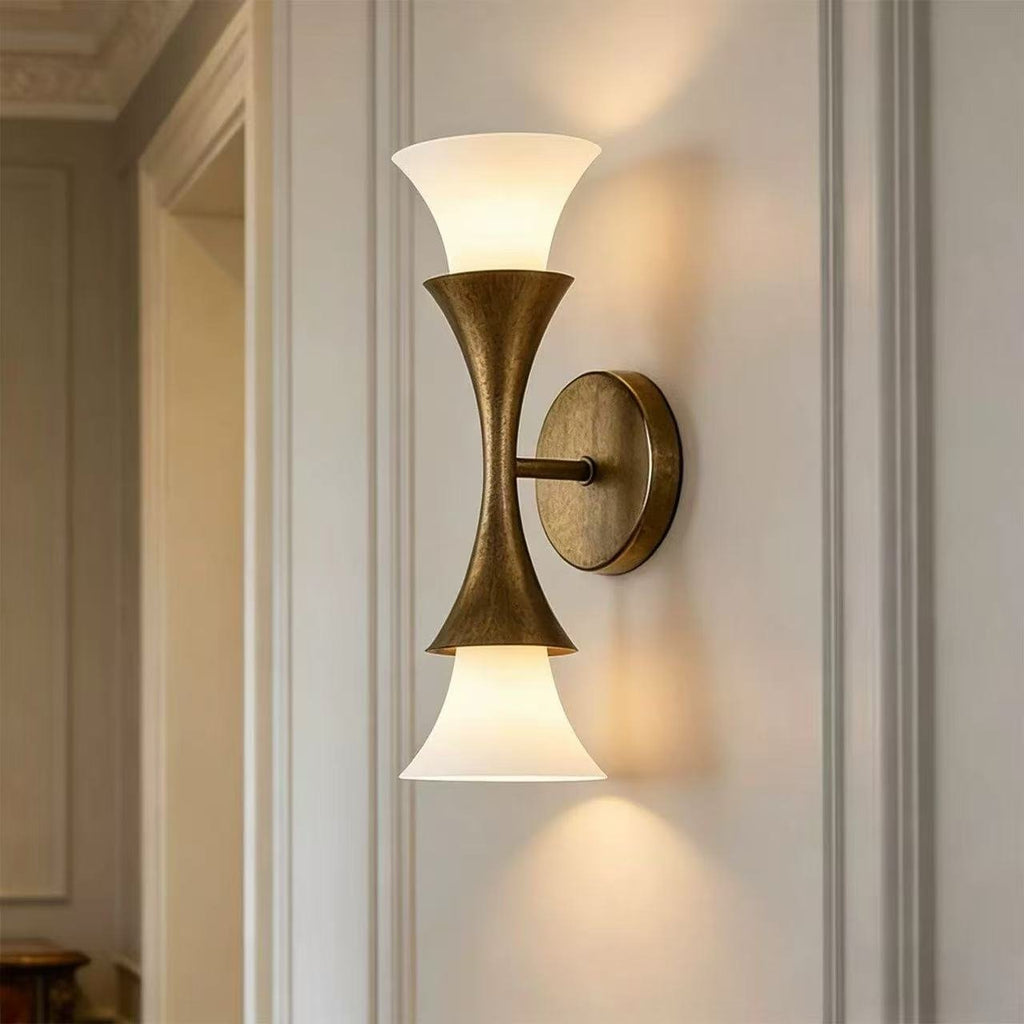Antique Brass Double Cone Glass Wall Sconce