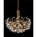 Stone Quartz Nine-Light Chandelier, Gold Leaf Finish with Natural Crystals, G9 Bulbs by Bling Lighting Studio