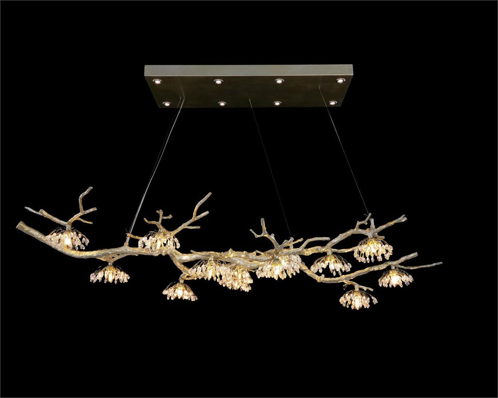 Hanasaku Crystal Bud Branch Fourteen-Light Oblong Chandelier by Bling Lighting Studio