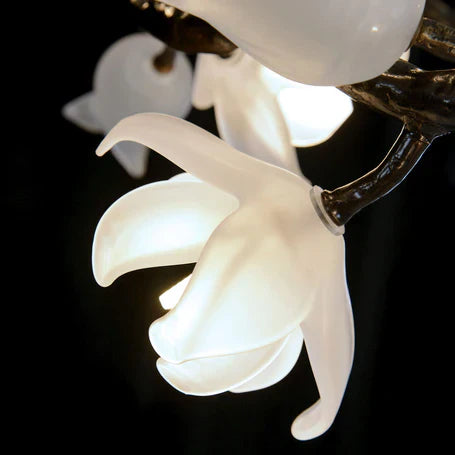 Churippu Branch Magnolia & Tulip Glass Bronze Vertical Twenty-One Light Chandelier by Bling Lighting Studio
