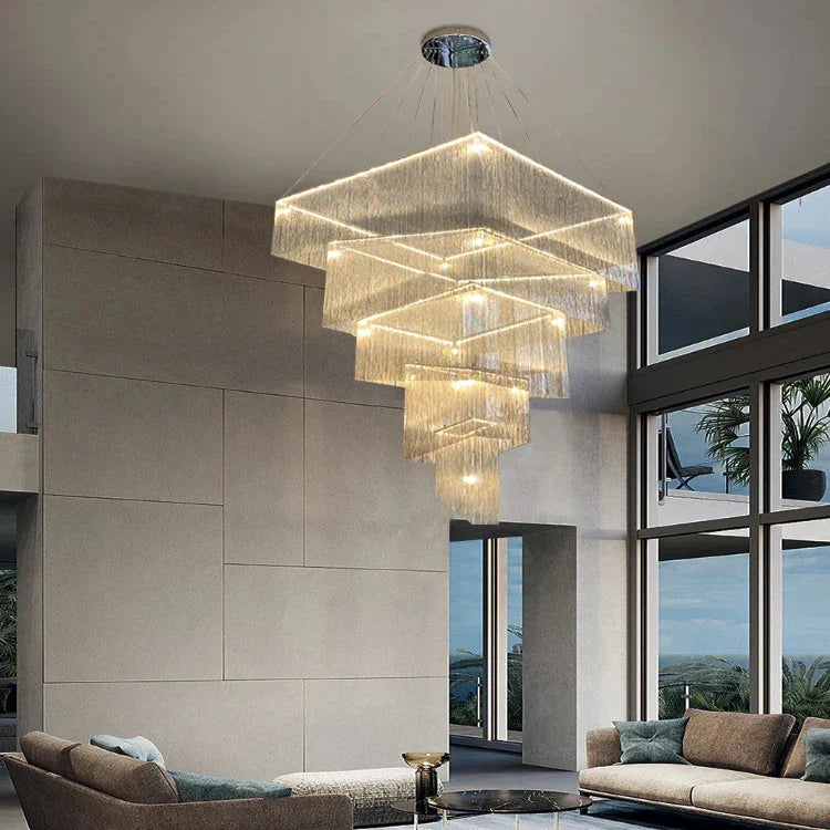 Aisha Tassel Chandelier for high ceiling staircase and foyer lighting