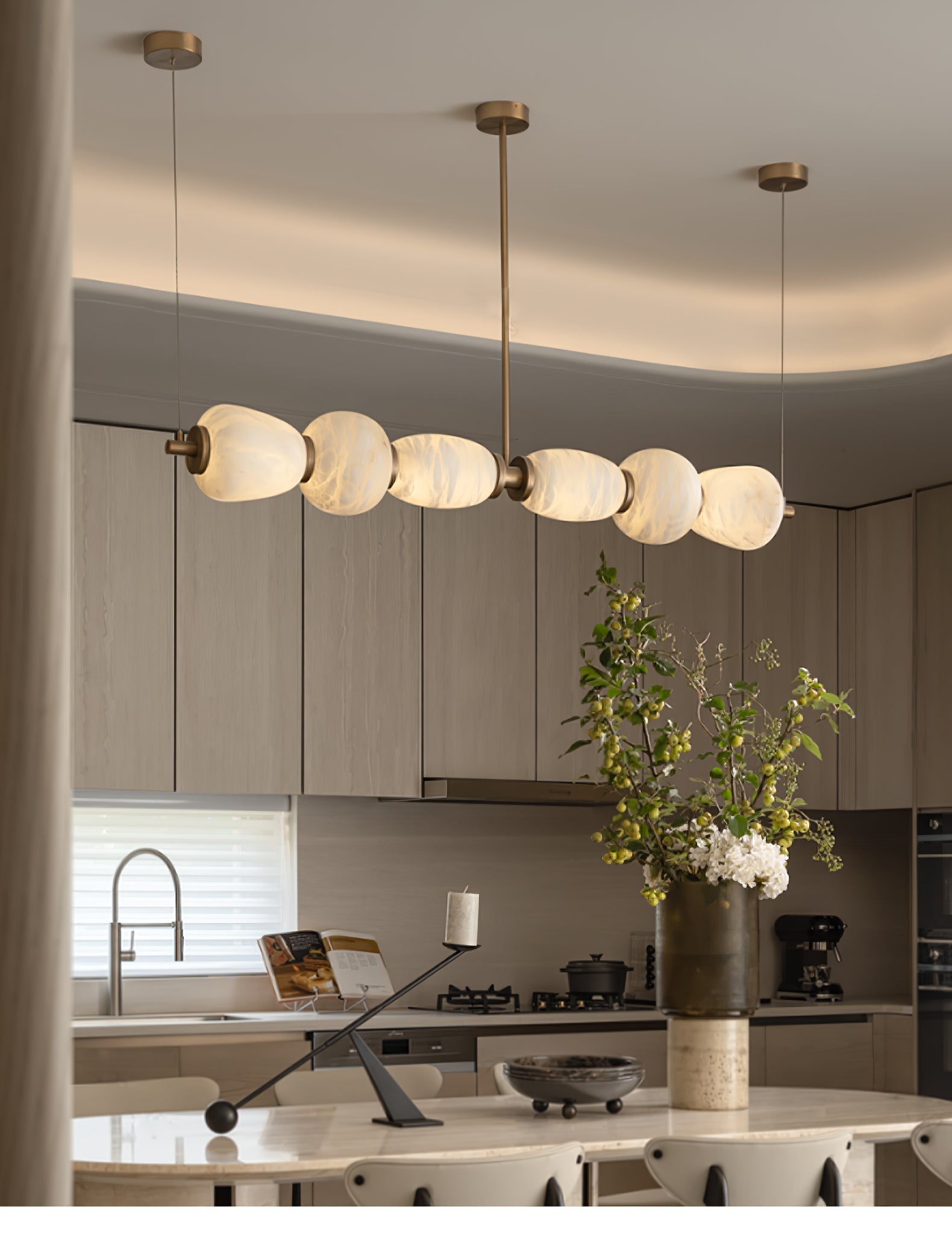 Alabaster Pebble Linear Chandelier by Bling Lighting Studio