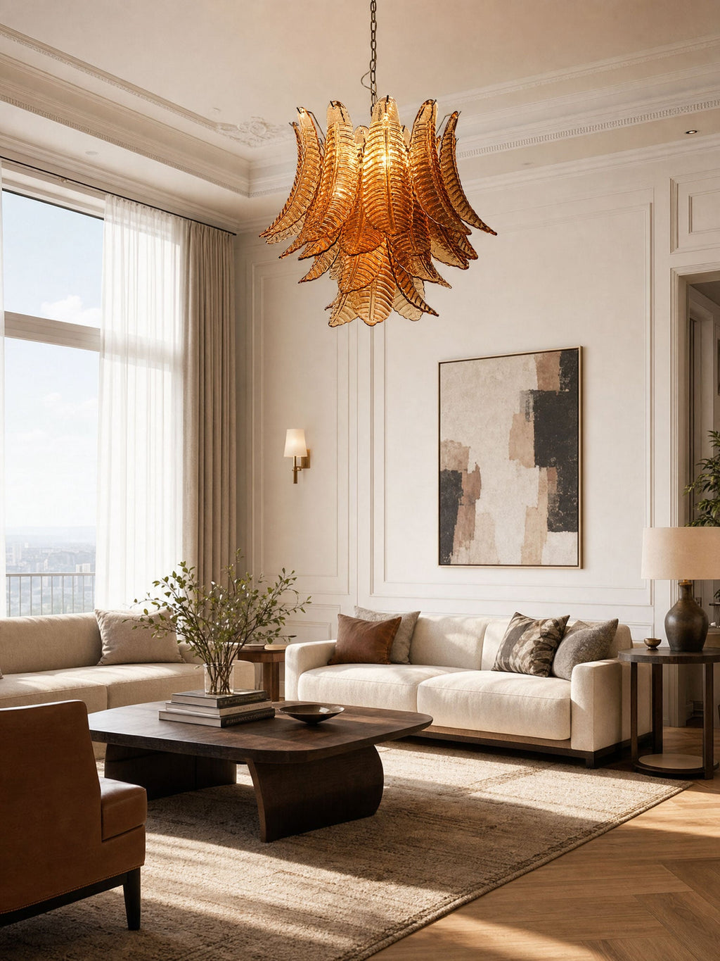 Amber Glass Leaf Chandelier Glass lighting by Bling Lighting Studio