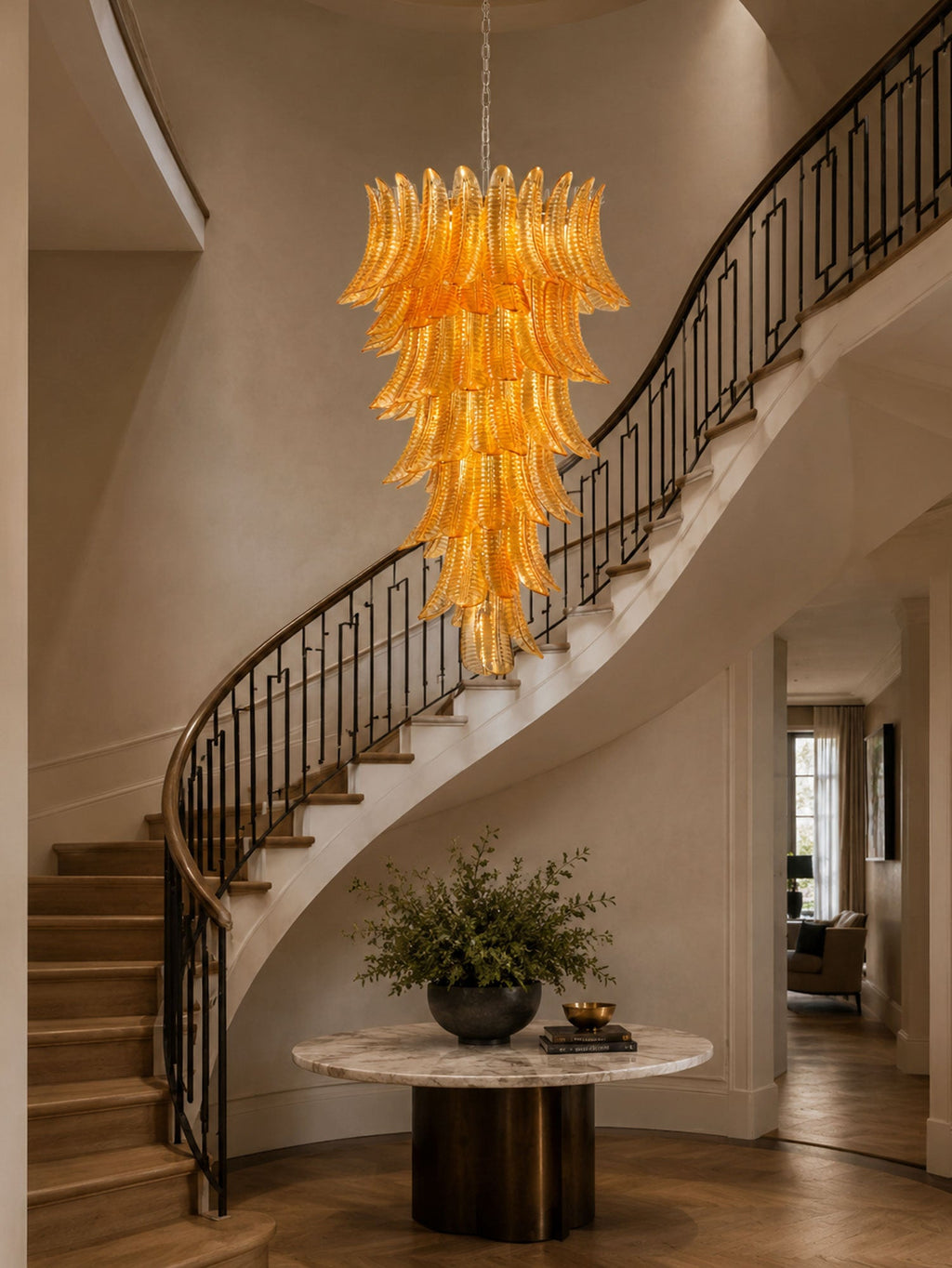 Amber Leaf Cascade Chandelier Glass lighting by Bling Lighting Studio