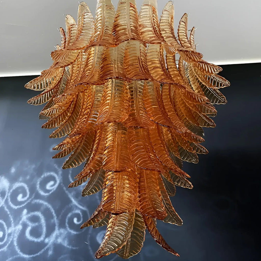 Amber Leaf Cascade Chandelier Glass lighting by Bling Lighting Studio