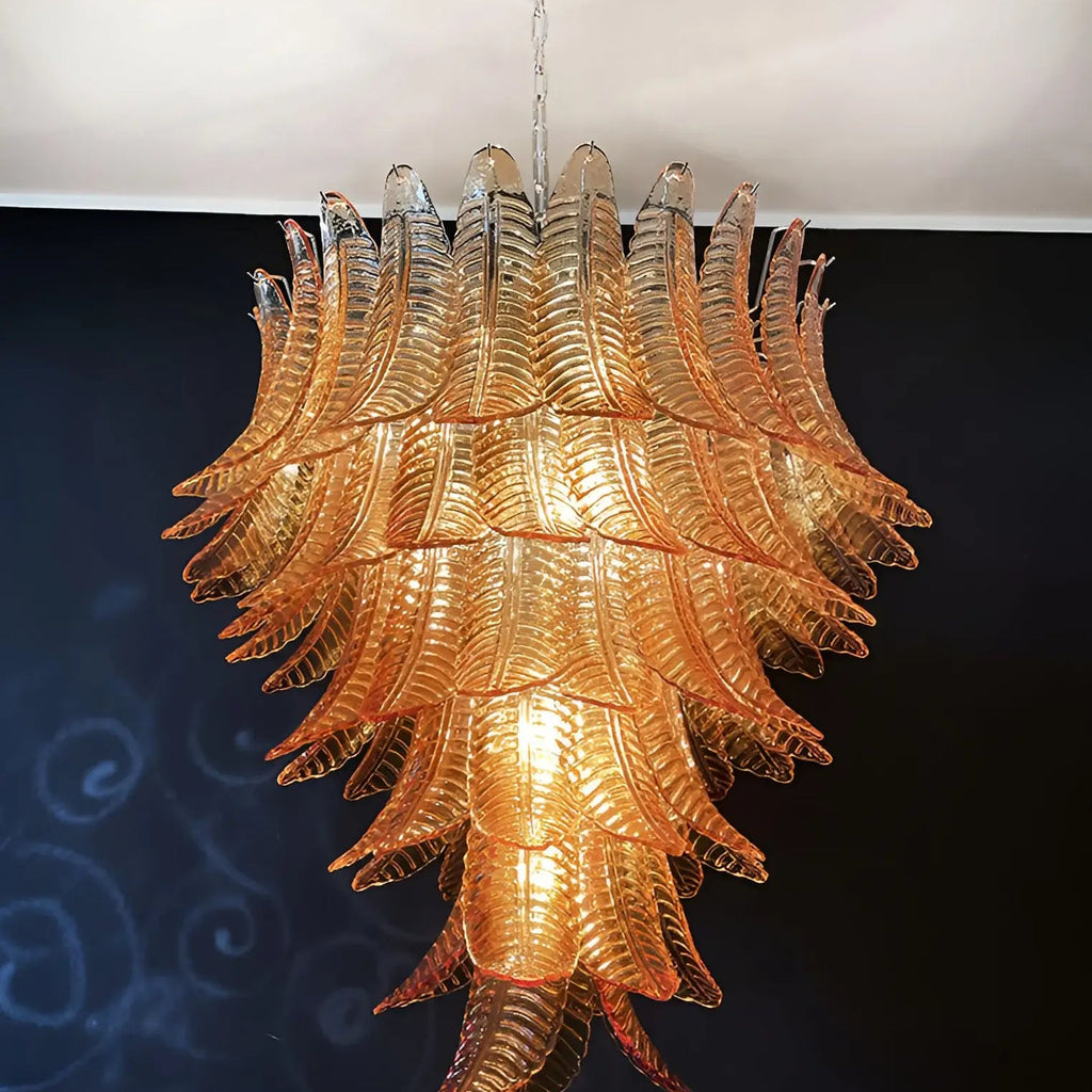 Amber Leaf Cascade Chandelier Glass lighting by Bling Lighting Studio