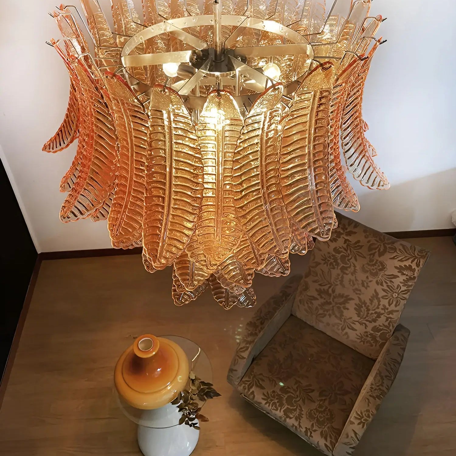 Amber Leaf Cascade Chandelier Glass lighting by Bling Lighting Studio