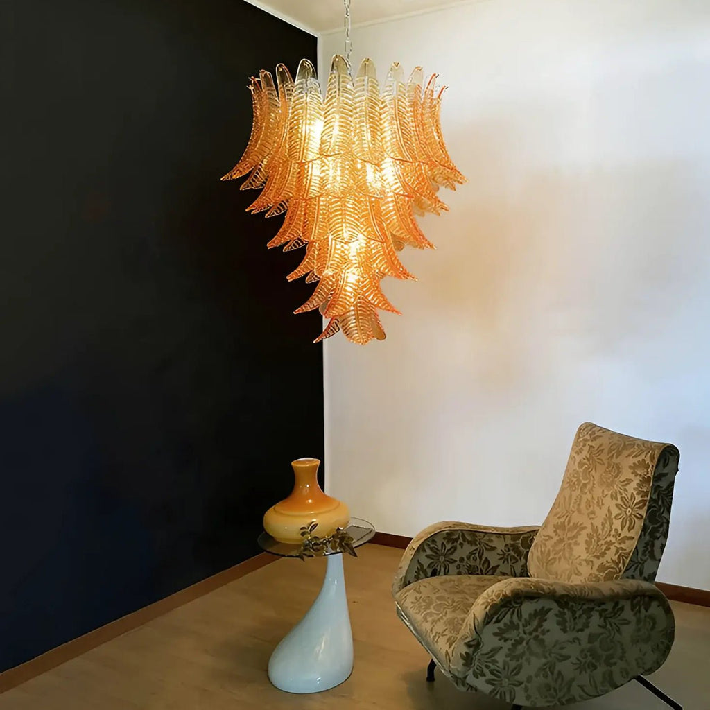 Luxury Amber Leaf Cascade Chandelier detail view