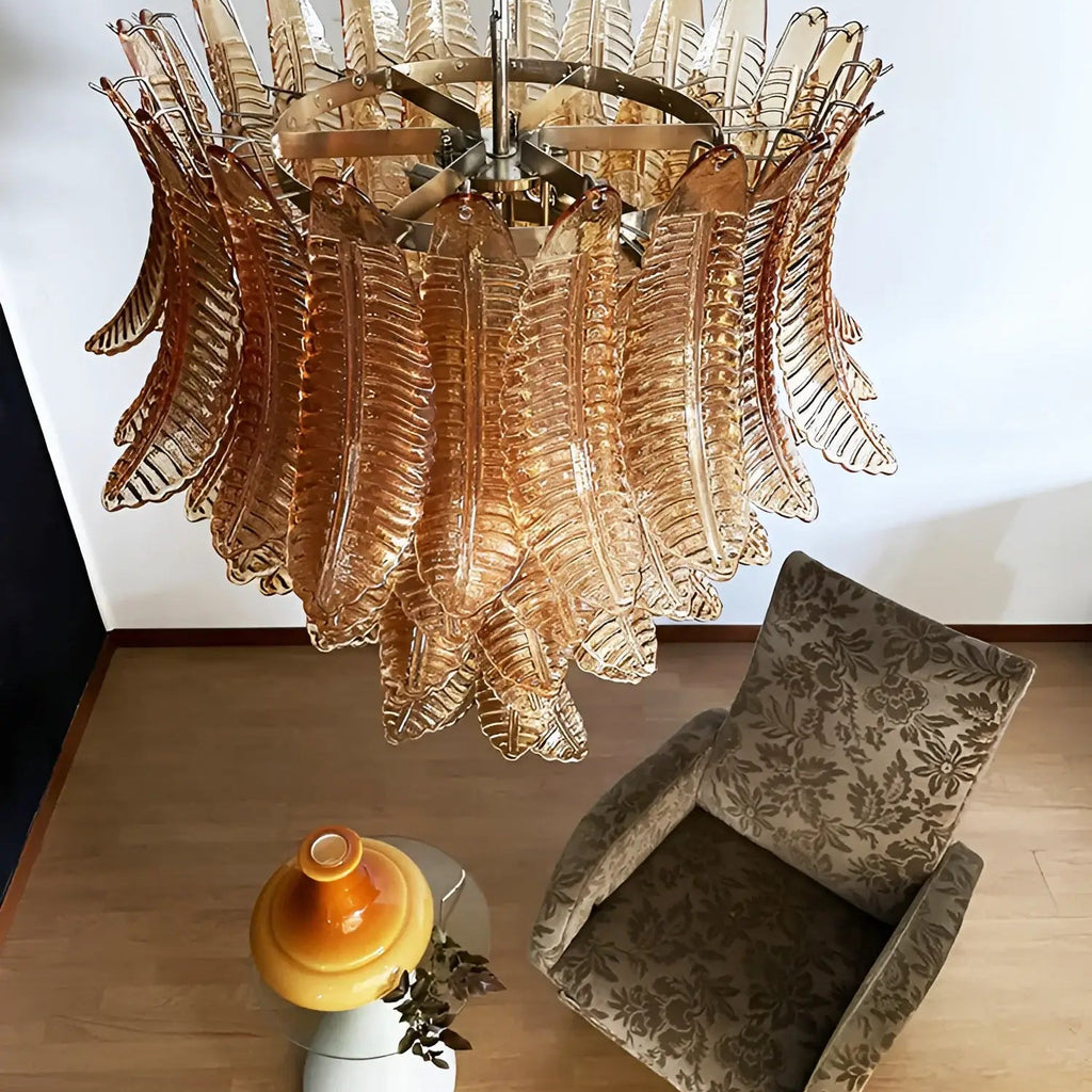 Amber Leaf Cascade Chandelier Glass lighting by Bling Lighting Studio